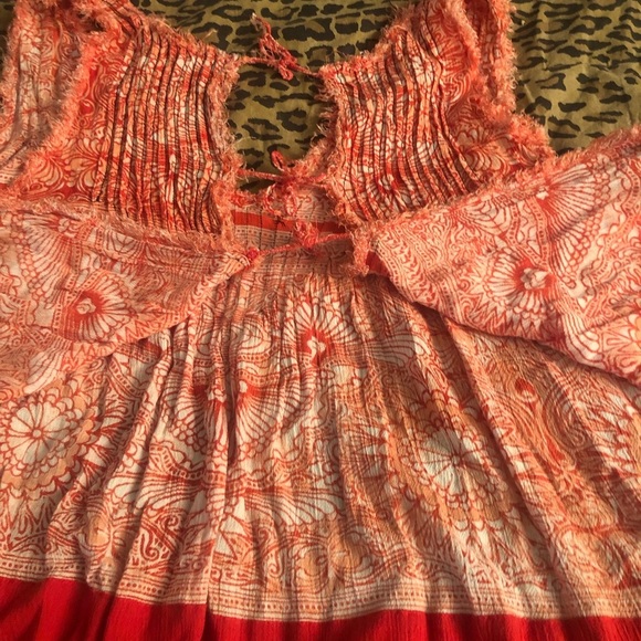 Free People  size small coral print top with open back sleeveless gauzy top - Picture 8 of 16